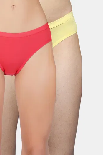 Buy Bleeding Heart Medium Rise Half Coverage Bikini Panty (Pack of 2) - Yellow Coral